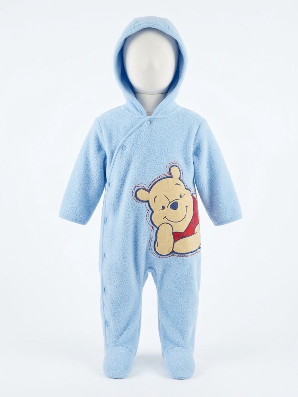 Unbranded Baby Blue Hooded One-Piece with Winnie Bear Appliqué
